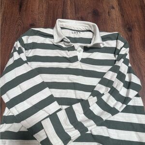 LOFT Forest Green and White Striped Top